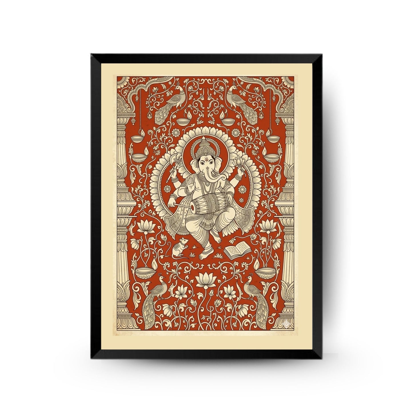 Vintage Kalamkari Ganesha Framed Wall Art